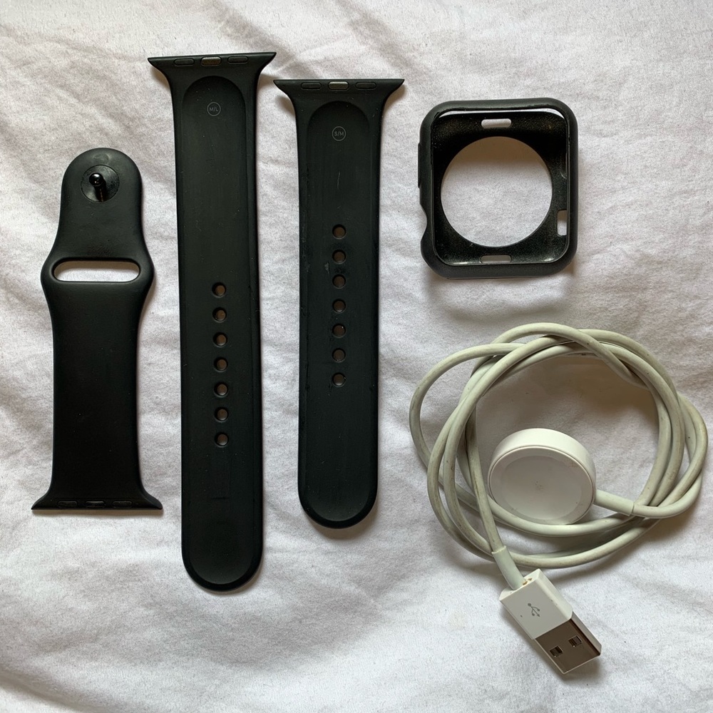 Apple Watch band + charger + case